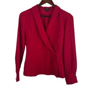 J. Crew | Red Drapey Faux Wrap Long Sleeve Blouse